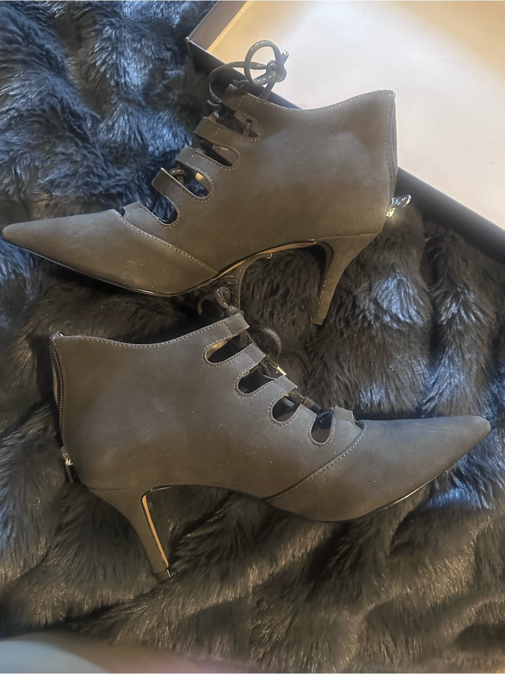 Adrienne Vittadini Pointed Lace-Up Ankle Boots - Picture 2 of 4